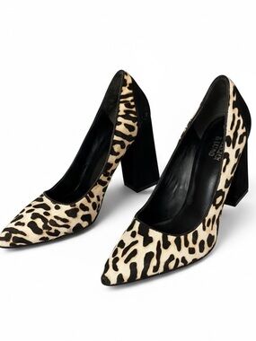 Bleeker and Bond Calf a hair Leopard Print Heels in Black and Tan. Size 7